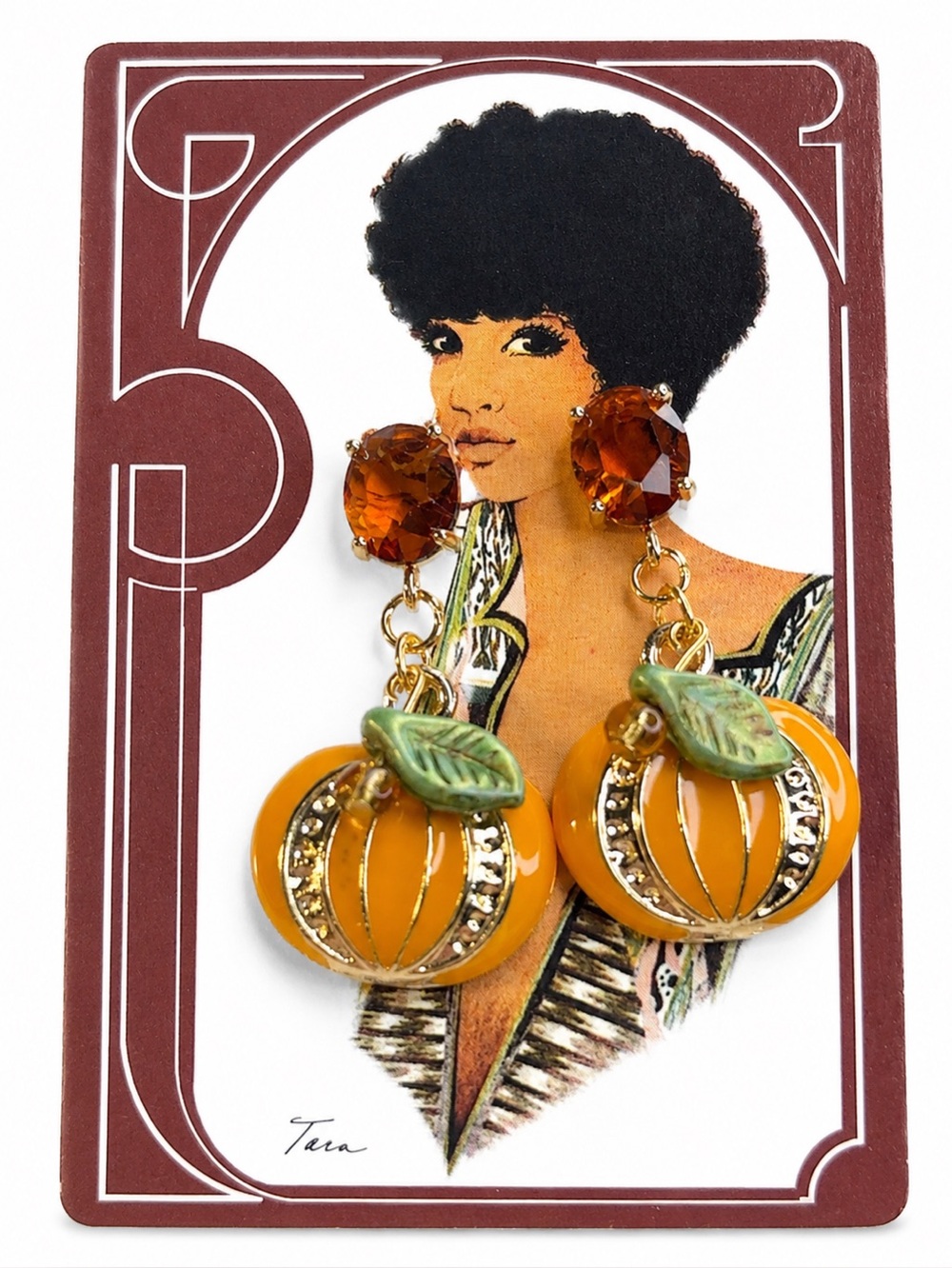 Handmade Pumpkin Dangle Earrings Orange Green Leaf Fall Autumn New